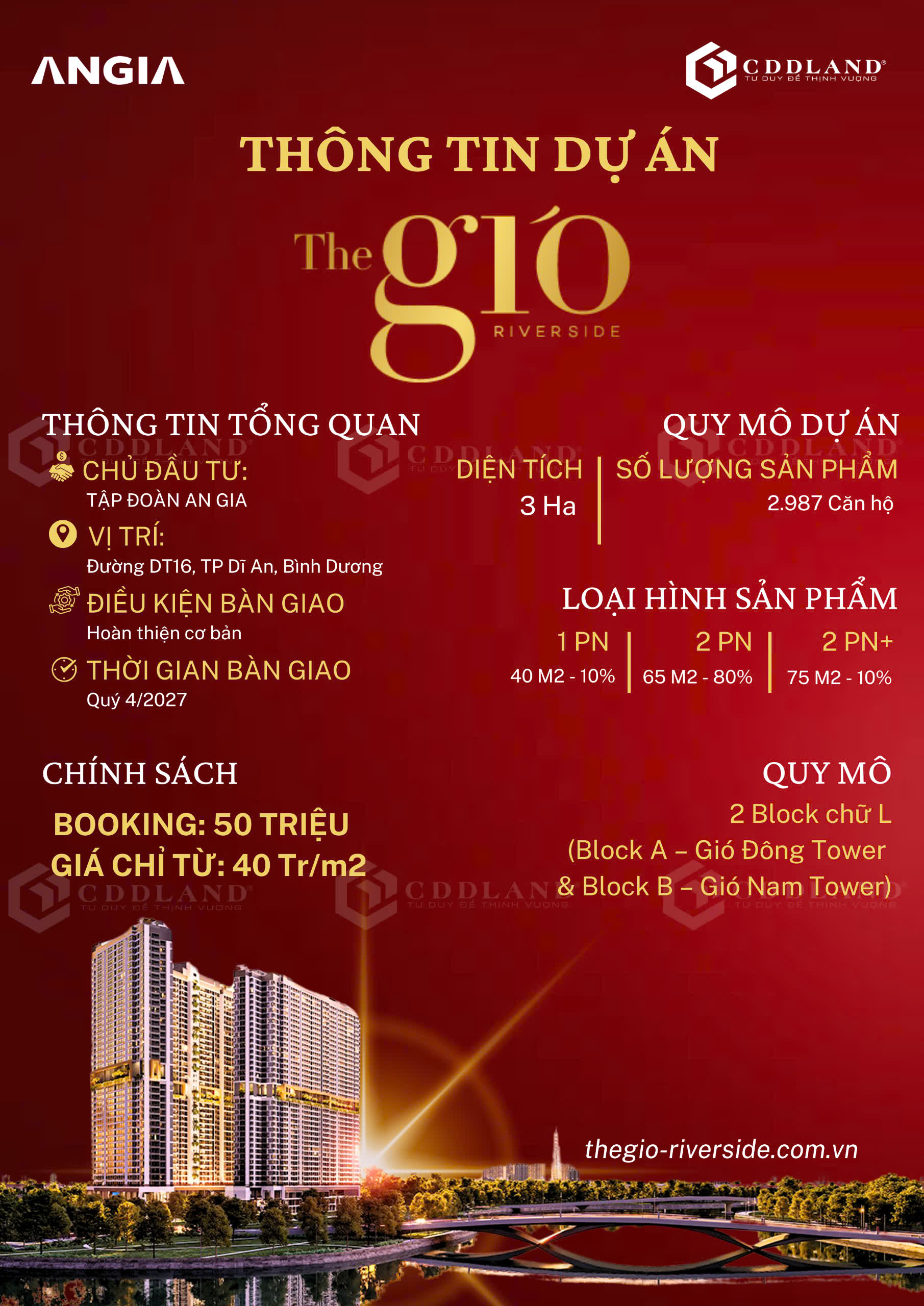 The Gió Riverside An Gia Dự án hot tại Biên Hòa Bình Dương Ngay Cầu Đồng Nai Booking 50 triệu/STT không mua hoàn tiền 100%