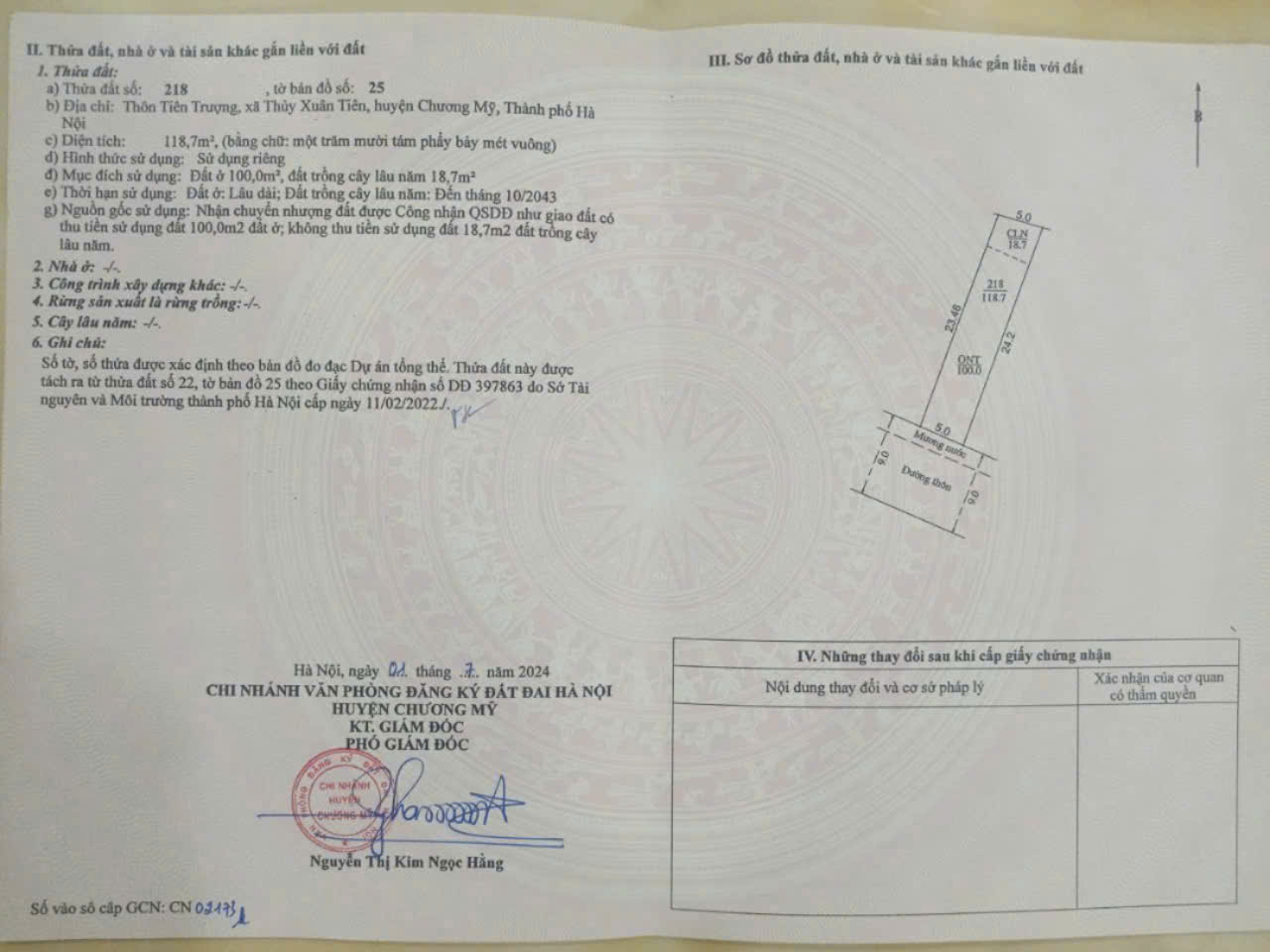 Siêu Phẩm  DT 118,7m. Mặt tiền= hậu 5m
– Vị trí: Tiên Trượng – Xã Thuỷ Xuân Tiên – Chương Mỹ – HN 
– Đường rộng 10m