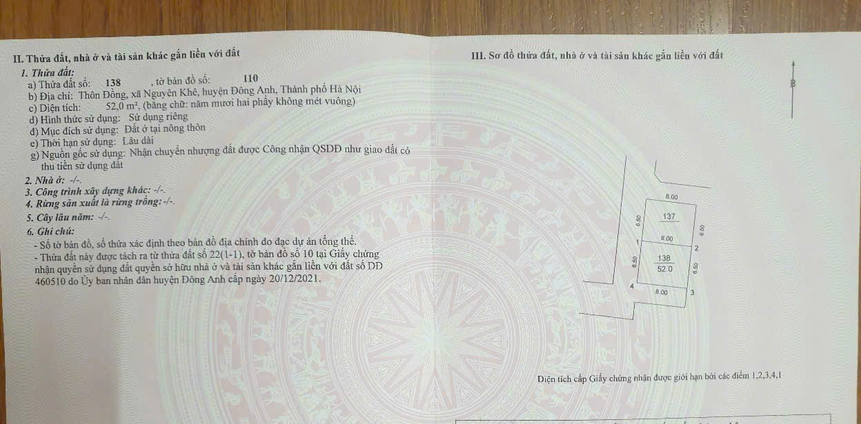 BÁN ĐẤT THÔN ĐỒNG NGUYÊN KHÊ ĐÔNG ANH (PHÚC THỊNH MỚI) – LÔ GÓC 52M2 – NGAY ĐƯỜNG VÕ NGUYÊN GIÁP
