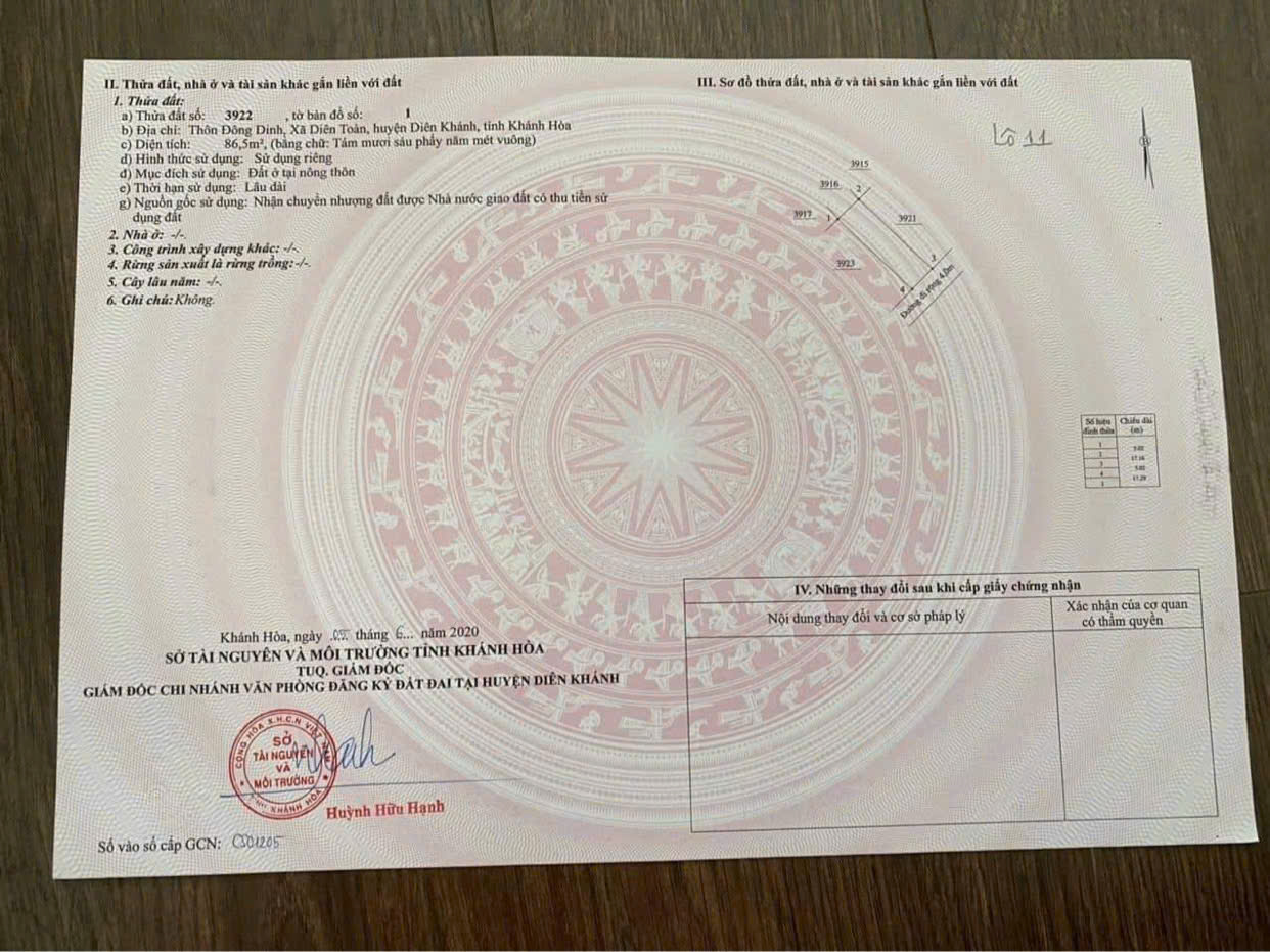 Bán đất Thôn Đông Dinh, xã Diên Toàn, Huyện Diên Khánh, Khánh Hòa