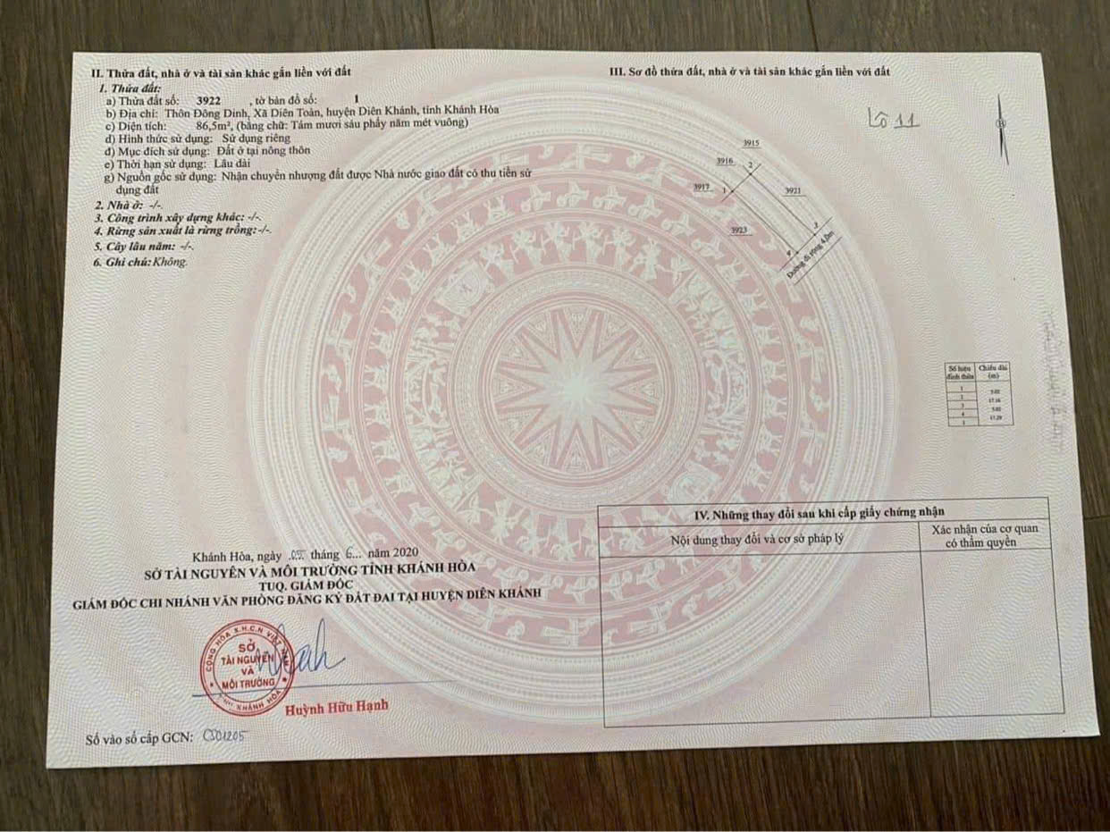 Bán đất Thôn Đông Dinh, xã Diên Toàn, Huyện Diên Khánh, Tỉnh Khánh Hòa