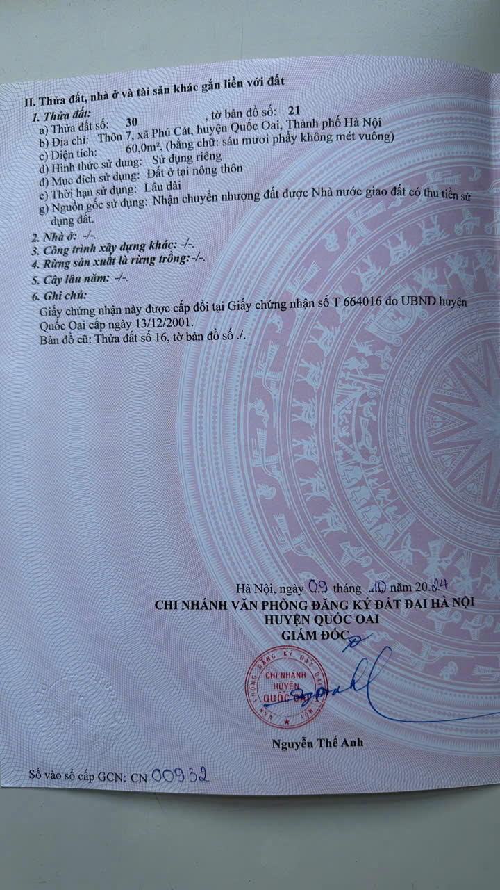 BÁN LÔ ĐẤT ĐẸP – VỊ TRÍ ĐẸP TẠI THÔN 7, XÃ PHÚ CÁT, QUỐC OAI, HÀ NỘI