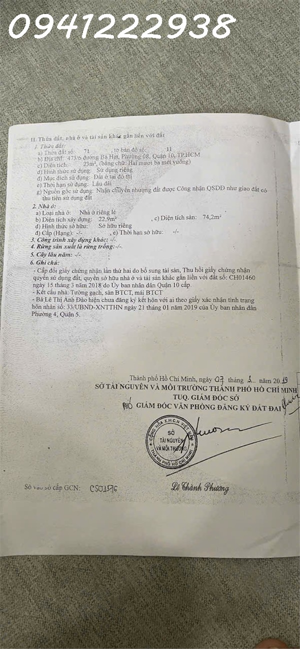 Bán Nhà 473/6 Bà Hạt, Quận 10. DT: 3.1m*8m. CN: 23m2. 3 Tầng. Giá 6.3  tỷ