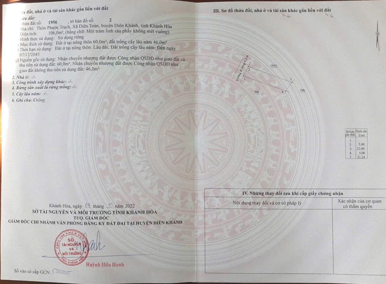 BÁN ĐẤT XÃ DIÊN TOÀN, DIÊN KHÁNH, KHÁNH HOÀ