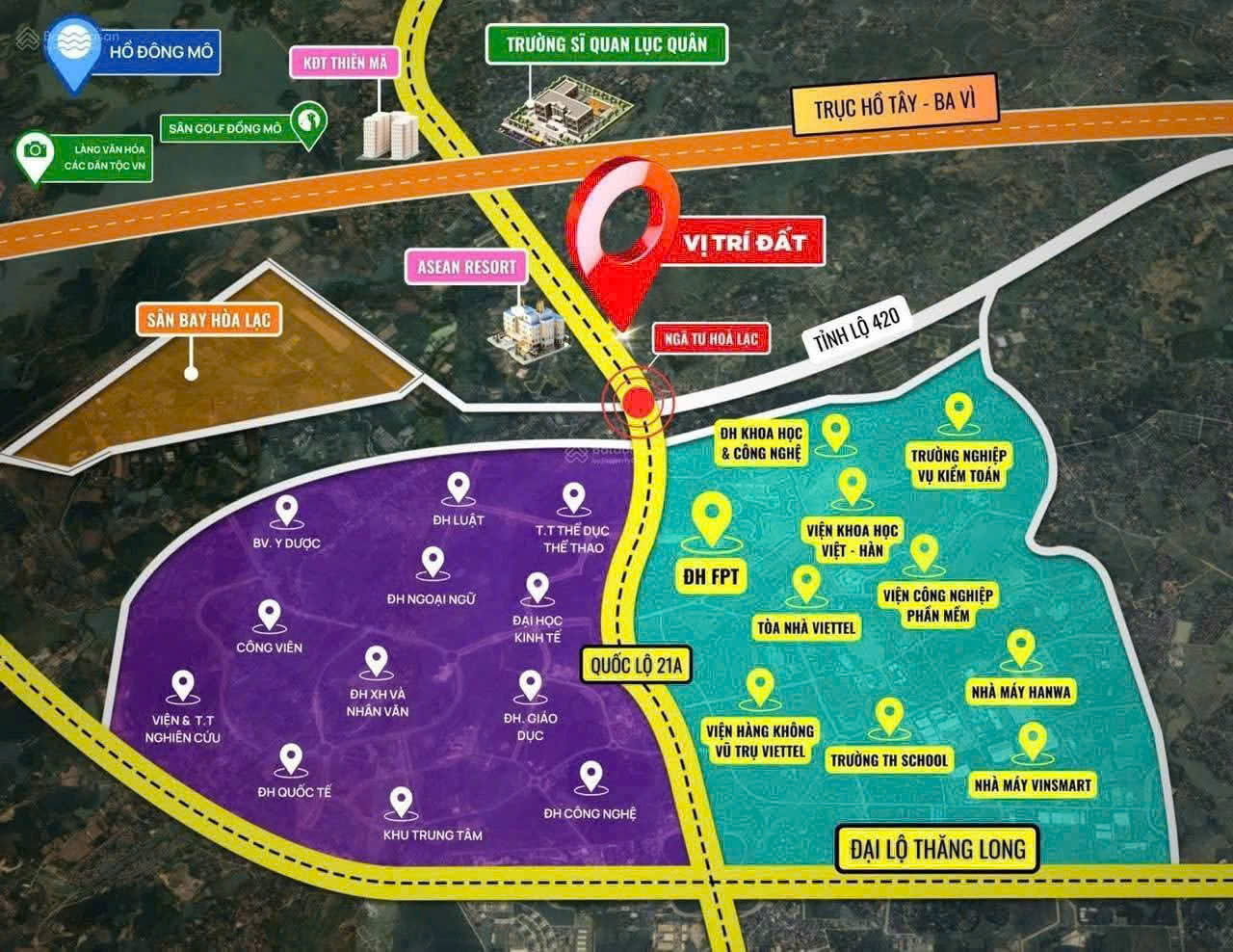 Đất tại khu Công nghệ cao Hòa Lạc, vị trí giáp Quốc lộ 21, cổng trường trường ĐH Quốc Gia Hà Nội, gần ĐH FPT. Diện tích 100m², giá 36 triệu/m².