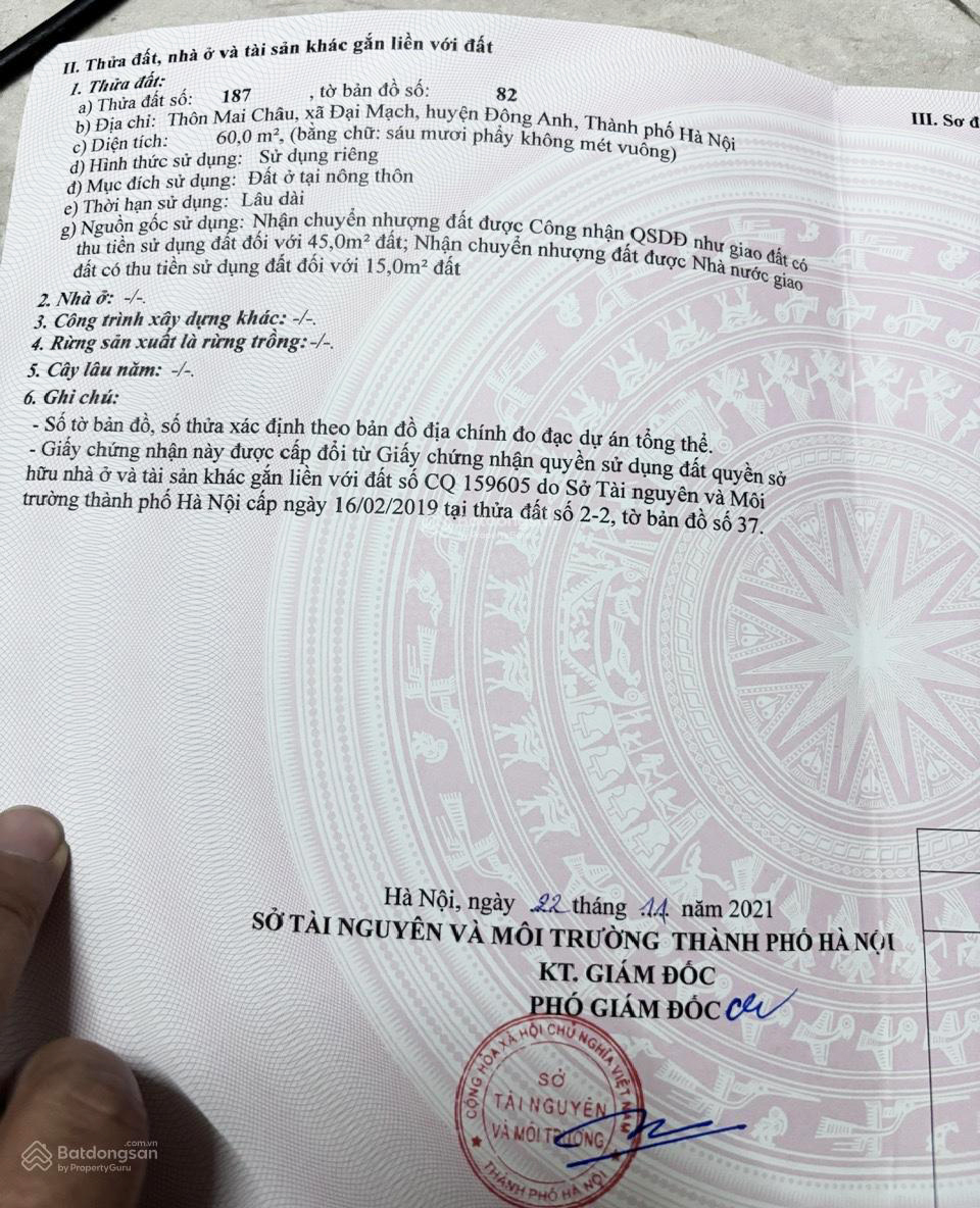 CHÍNH CHỦ BÁN GẤP ĐẤT THỔ CƯ SẴN SỔ TẠI ĐẠI MẠCH-ĐÔNG ANH