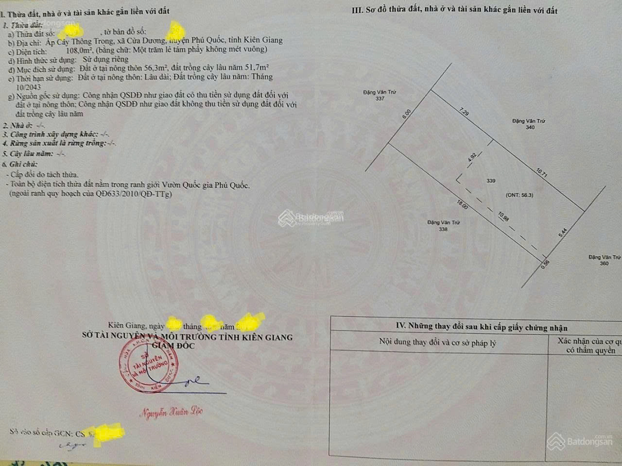 Chính chủ cần bán lô đất đẹp 108m² tại Ấp Cây Thông Trong, Xã Cửa Dương, TP Phú Quốc, Kiên Giang