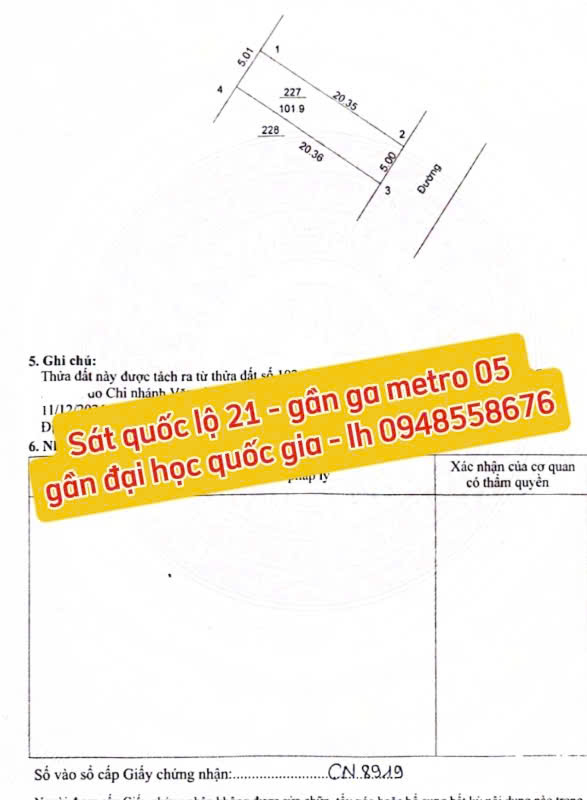 LÕI PHÚ CÁT – MẶT ĐƯỜNG QL21 – TIỀM NĂNG TĂNG GIÁ KHỦNG