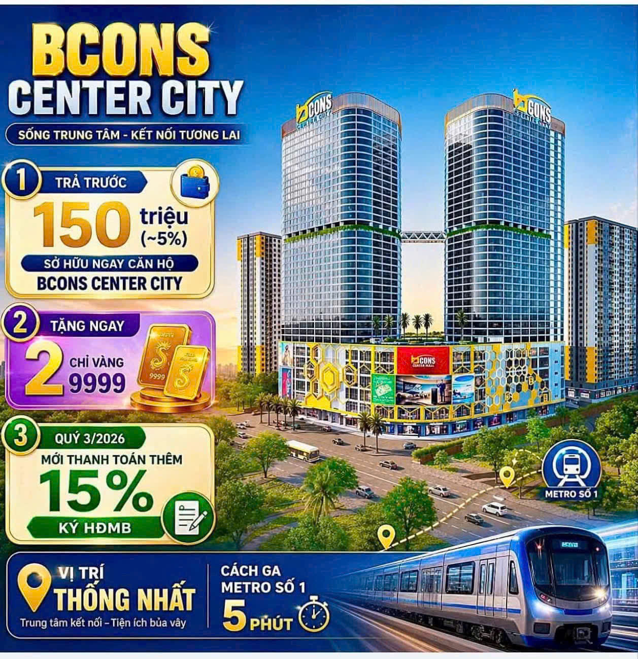 Bán căn hộ BCONS CENTER CITY – TÂM ĐIỂM SỐNG, LÀM VIỆC & ĐẦU TƯ TẠI LÀNG ĐẠI HỌC