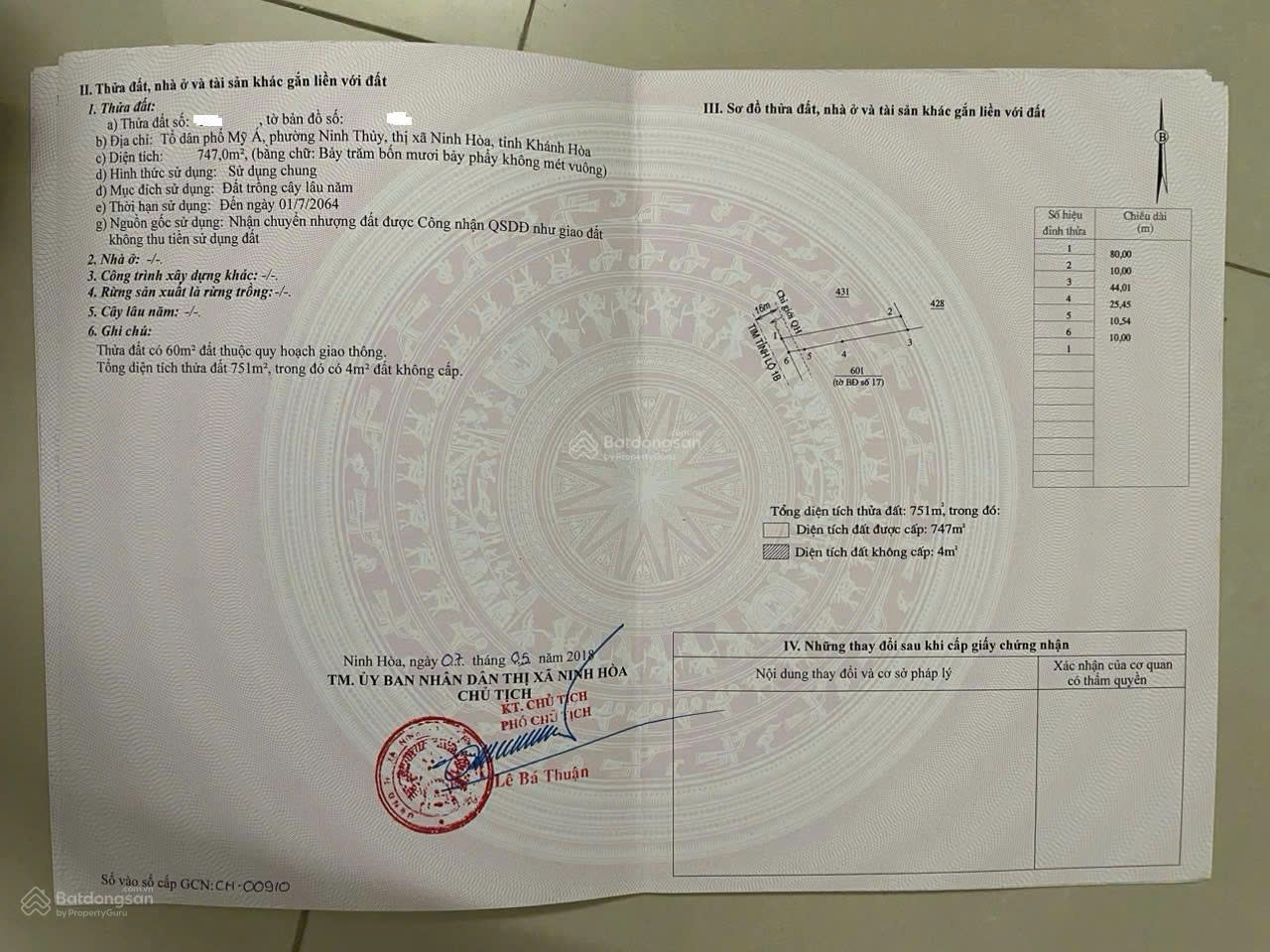 Cần bán đất mặt tiền đường Lê Hồng Phong – phường Đông Ninh Hòa