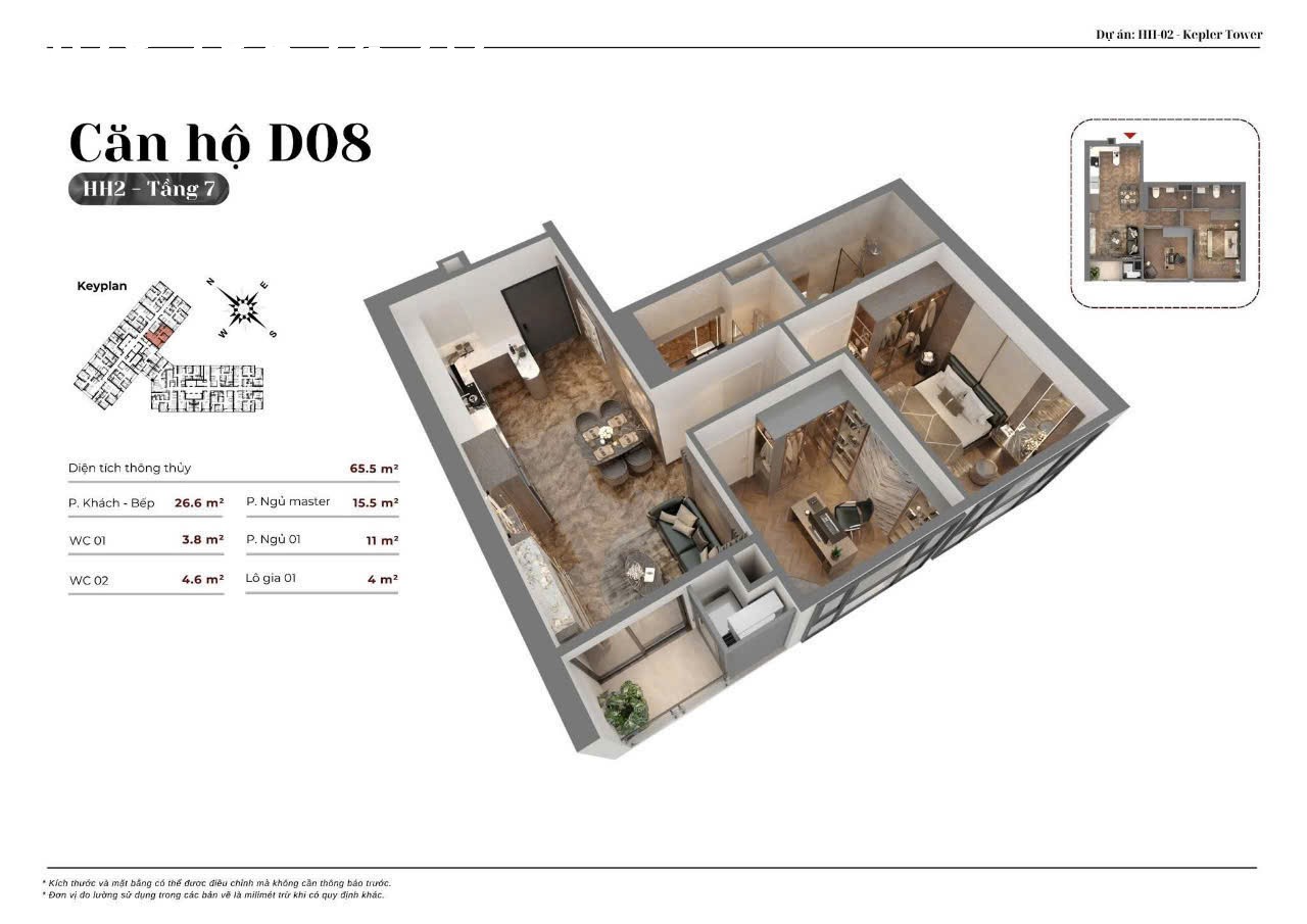 Bán căn 02pn Tháp đôi Kepler Land, tầng đẹp, diện tích 65.5m2, giá siêu rẻ
